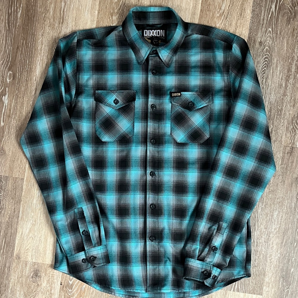 DIXXON SWITCH SUSPENSION LTALL- Teal & Black Plaid Long-Sleeve Button-Down Shirt